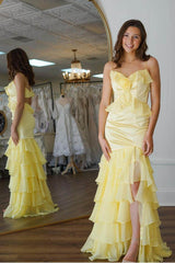 Spaghetti Strap Backless Long Prom Dress with Ruffles