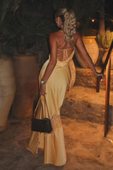 Spaghetti Strap Backless Mermaid Long Prom Dress with Lace