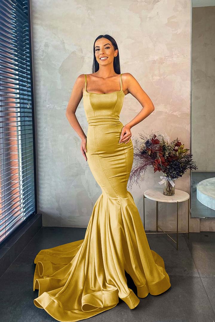 Spaghetti Strap Mermaid Long Prom Dress with Pleated