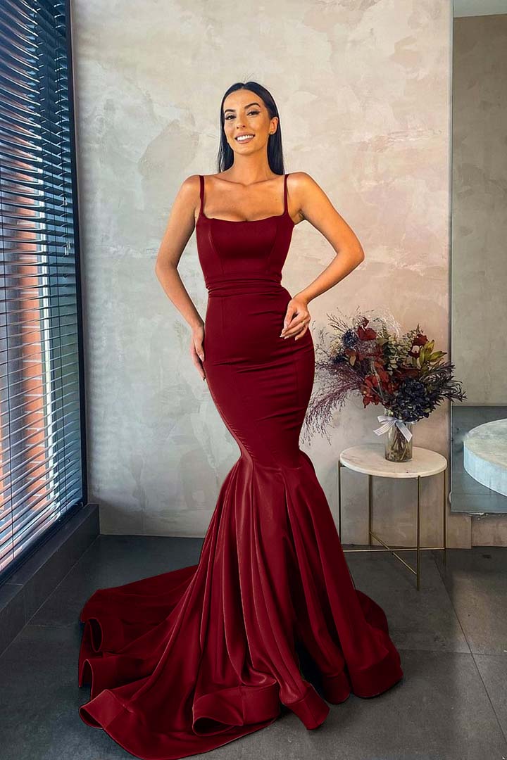 Spaghetti Strap Mermaid Long Prom Dress with Pleated