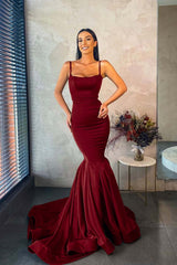 Spaghetti Strap Mermaid Long Prom Dress with Pleated