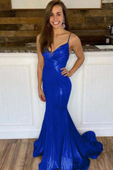 Spaghetti Strap Mermaid Long Prom Dress with Ruffles