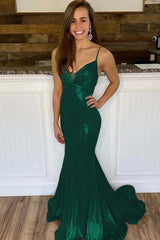 Spaghetti Strap Mermaid Long Prom Dress with Ruffles