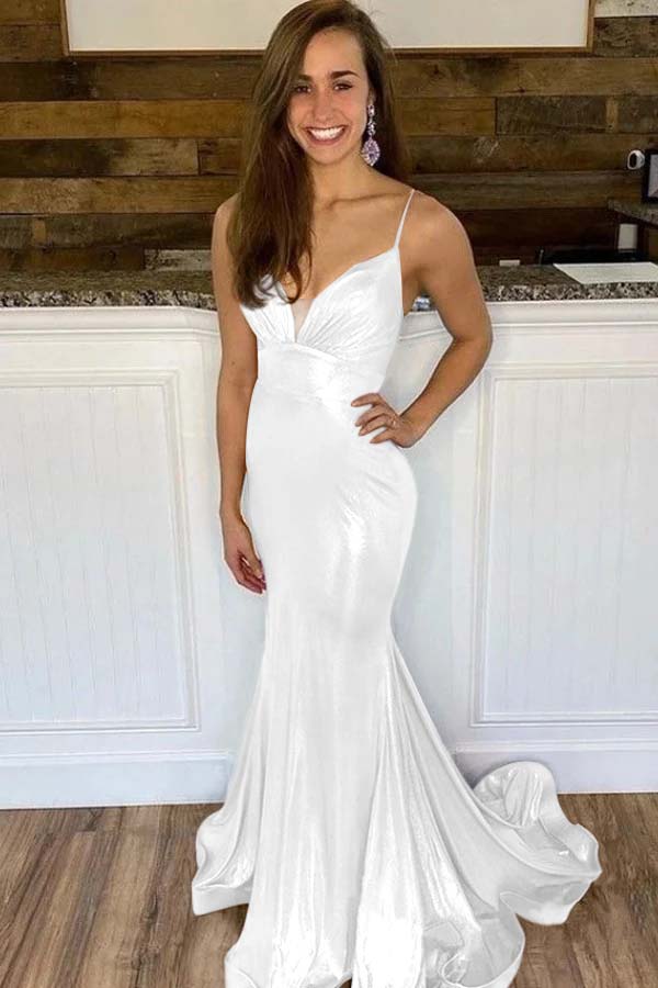 Spaghetti Strap Mermaid Long Prom Dress with Ruffles