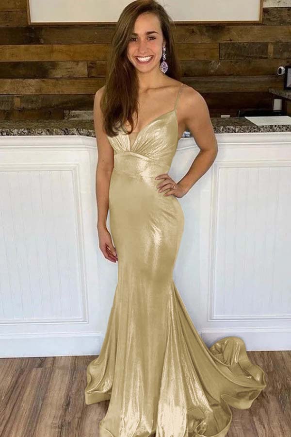 Spaghetti Strap Mermaid Long Prom Dress with Ruffles