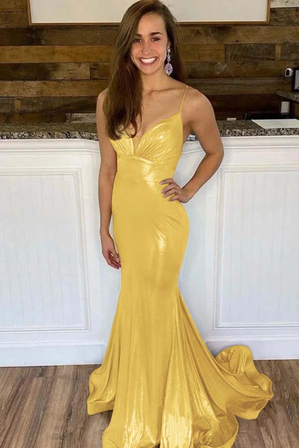 Spaghetti Strap Mermaid Long Prom Dress with Ruffles