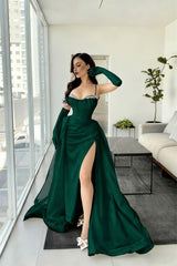 Spaghetti Strap Mermaid Long Prom Dress with Split and Gloves