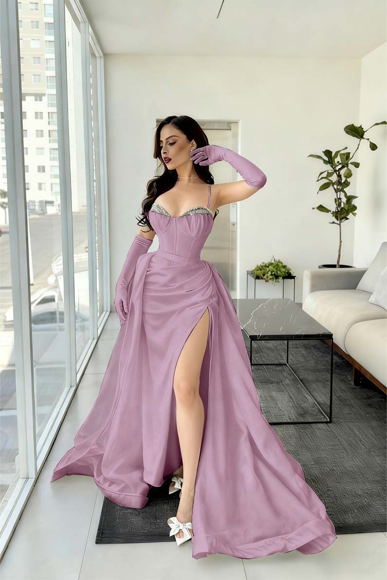Spaghetti Strap Mermaid Long Prom Dress with Split and Gloves