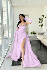 Spaghetti Strap Mermaid Long Prom Dress with Split and Gloves