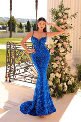Spaghetti Strap Mermaid Long Prom Dress with Beading and Appliques