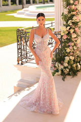 Spaghetti Strap Mermaid Long Prom Dress with Beading and Appliques