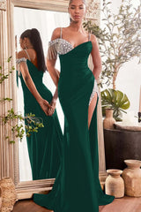 Spaghetti Strap Mermaid Long Prom Dress with Beading and Split