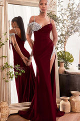 Spaghetti Strap Mermaid Long Prom Dress with Beading and Split
