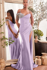 Spaghetti Strap Mermaid Long Prom Dress with Beading and Split
