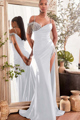Spaghetti Strap Mermaid Long Prom Dress with Beading and Split
