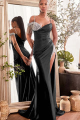 Spaghetti Strap Mermaid Long Prom Dress with Beading and Split