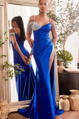 Spaghetti Strap Mermaid Long Prom Dress with Beading and Split