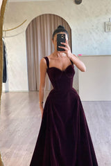 Simple Spaghetti Strap Sweetheart Long Pleated Prom Dress