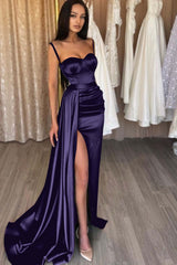Sage Sweetheart Spaghetti Strap Mermaid Long Prom Dress with Split