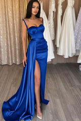 Sage Sweetheart Spaghetti Strap Mermaid Long Prom Dress with Split