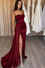 Sage Sweetheart Spaghetti Strap Mermaid Long Prom Dress with Split