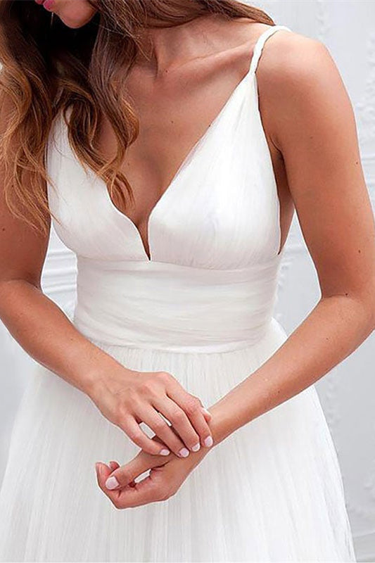 Spaghetti Strap Tulle Beach Wedding Dress