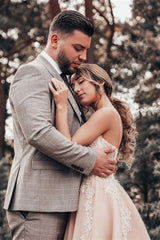 Spaghetti Strap Tulle Lace A-Line Wedding Dress