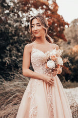 Spaghetti Strap Tulle Lace A-Line Wedding Dress