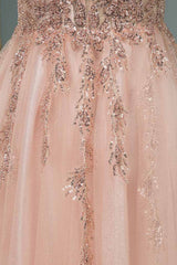Spaghetti Strap V-Neck Prom Dress with Beading and Appliques