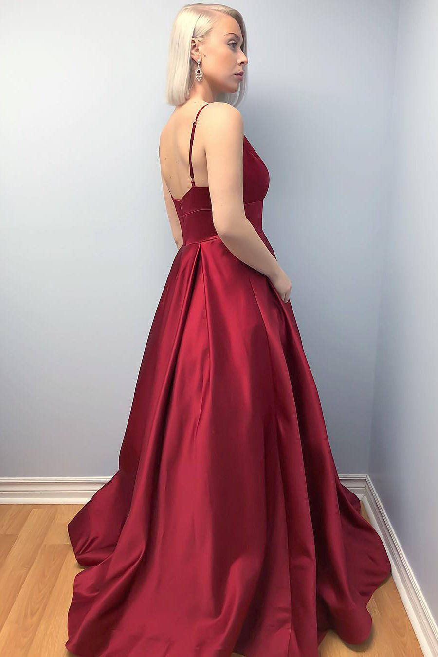Spaghetti Straps Empire Burgundy Prom Dress