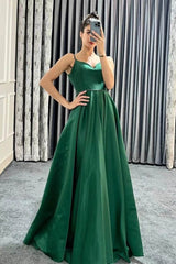 Spaghetti-Straps Sleeveless Long Evening Dress V-Neck On Sale with Beads