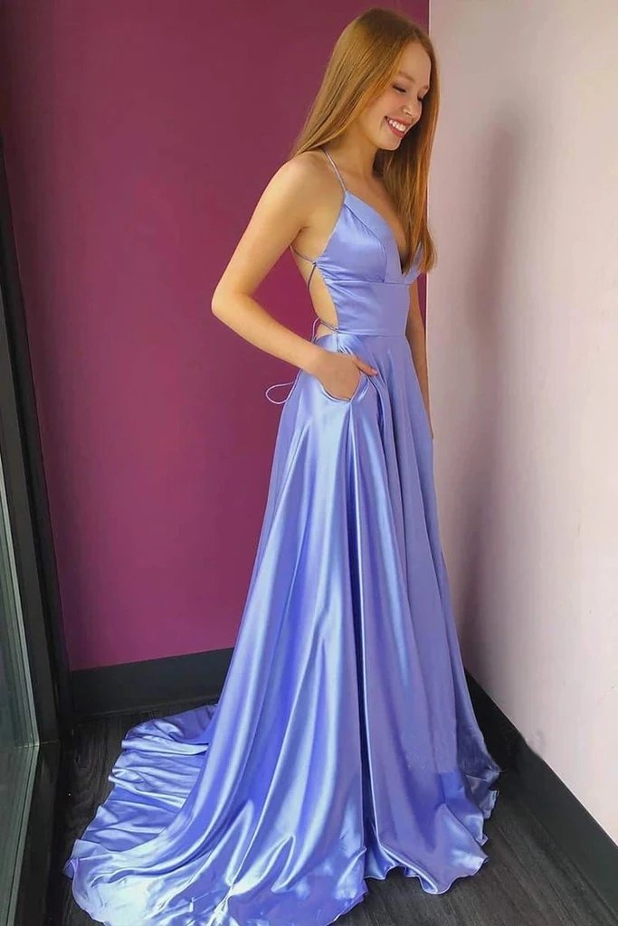 Spaghetti-Straps Split Long Prom Dress