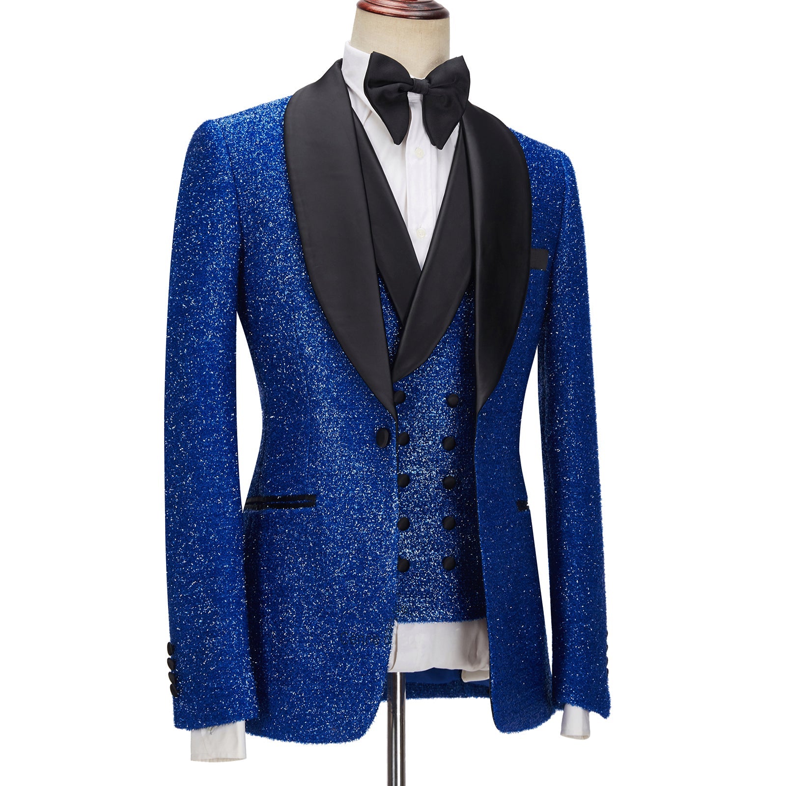 Sparkling Royal Blue Three-Piece One-Button Prom Suit