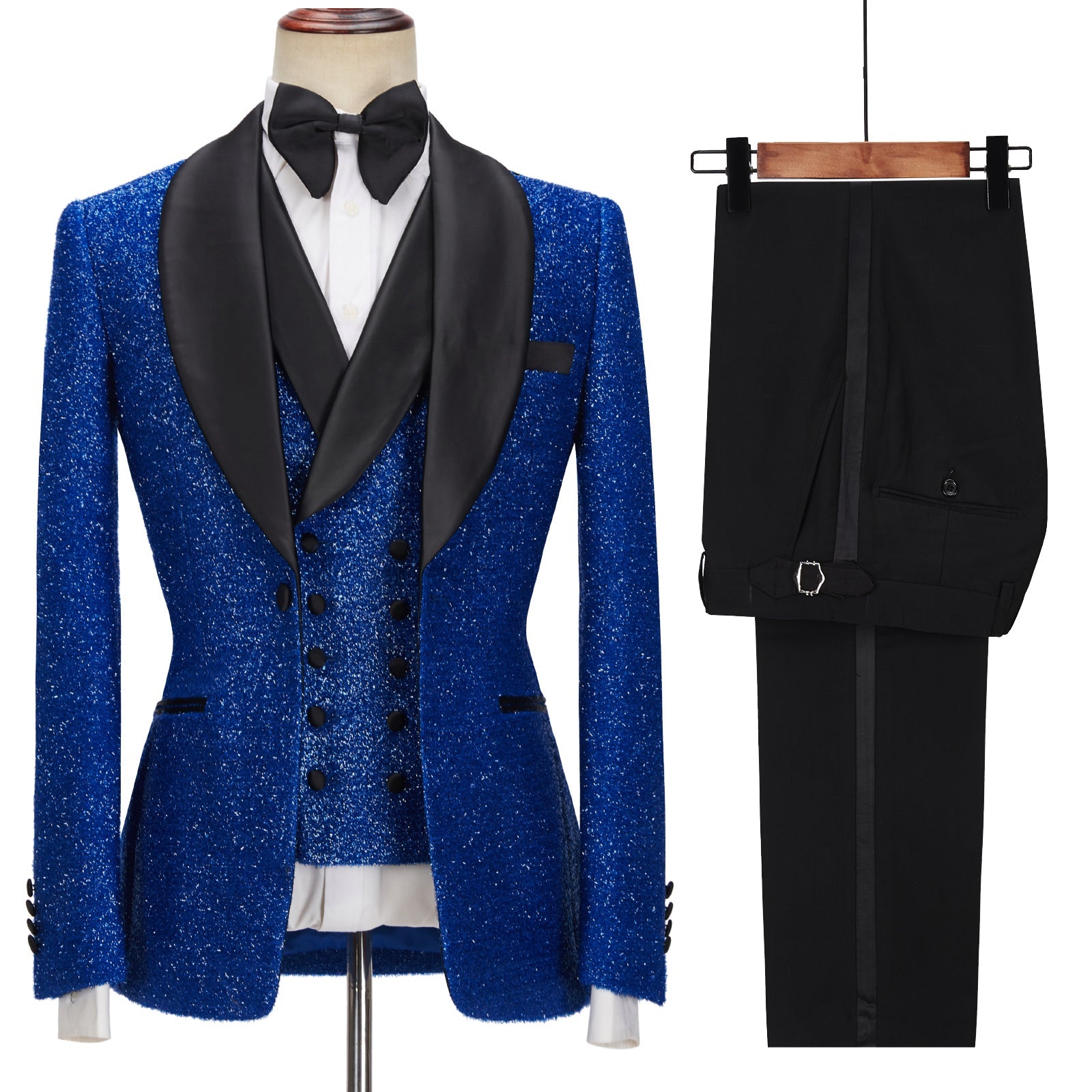 Sparkling Royal Blue Three-Piece One-Button Prom Suit