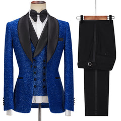 Sparkling Royal Blue Three-Piece One-Button Prom Suit