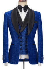 Sparkling Royal Blue Three-Piece One-Button Prom Suit