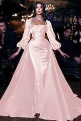 Square Neck Long Sleeve Mermaid Long Prom Dress with Ruffles