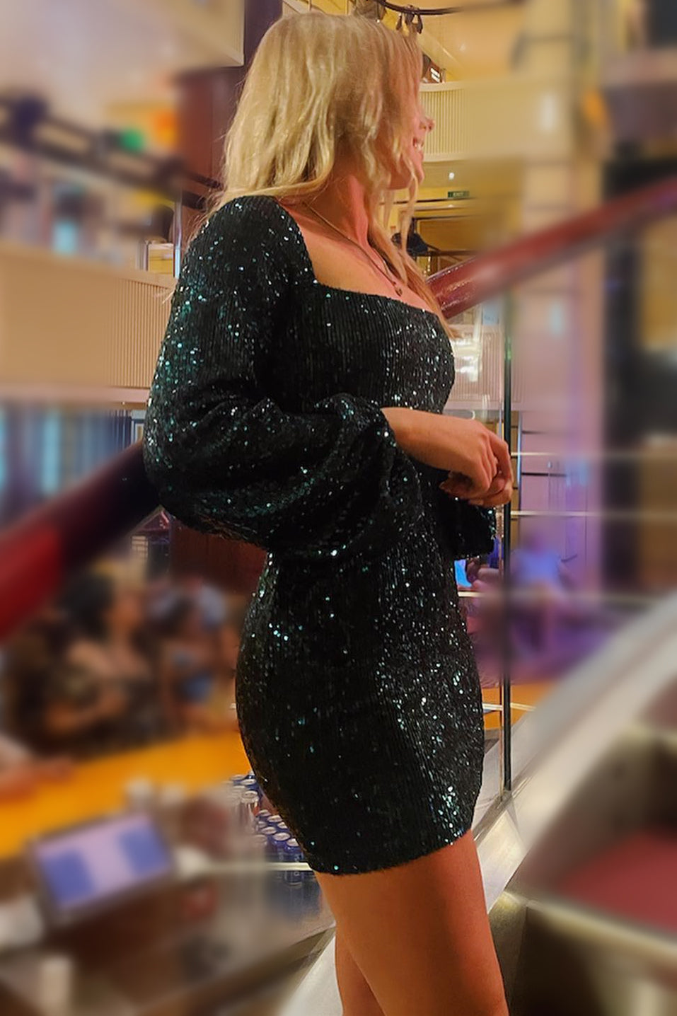 Square Neck Dark Green Sequins Bodycon Homecoming Dress