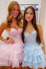 Strapless Applique A-Line Ruffle Homecoming Dress