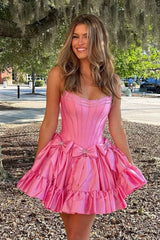 Strapless Black Beaded Short Cocktail Dress with Bow