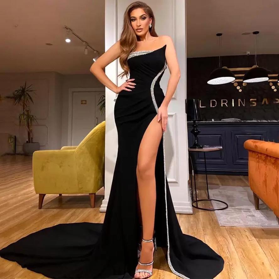 Strapless Black Mermaid Prom Dress with Slit