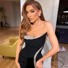 Strapless Black Mermaid Prom Dress with Slit