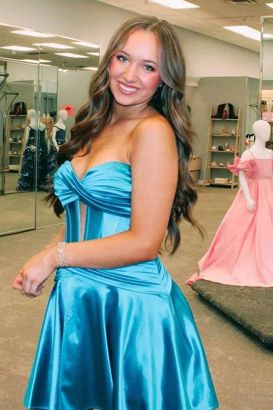 Strapless Fuchsia Keyhole Satin A-Line Homecoming Dress