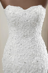 Strapless Lace Applique Long Mermaid Wedding Dress with Beading