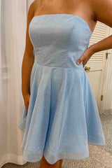 Strapless Light Blue A-Line Short Party Dress
