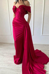 Off the Shoulder Strapless Mermaid Long Pleated Prom Dress