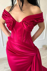 Off the Shoulder Strapless Mermaid Long Pleated Prom Dress