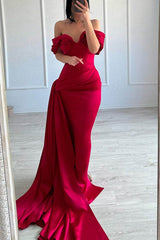 Off the Shoulder Strapless Mermaid Long Pleated Prom Dress