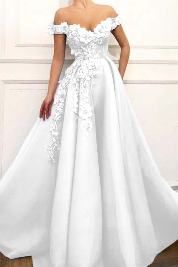 Off the Shoulder Strapless Long Prom Dress with Appliques