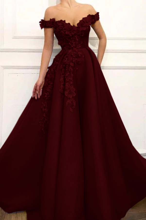 Off the Shoulder Strapless Long Prom Dress with Appliques